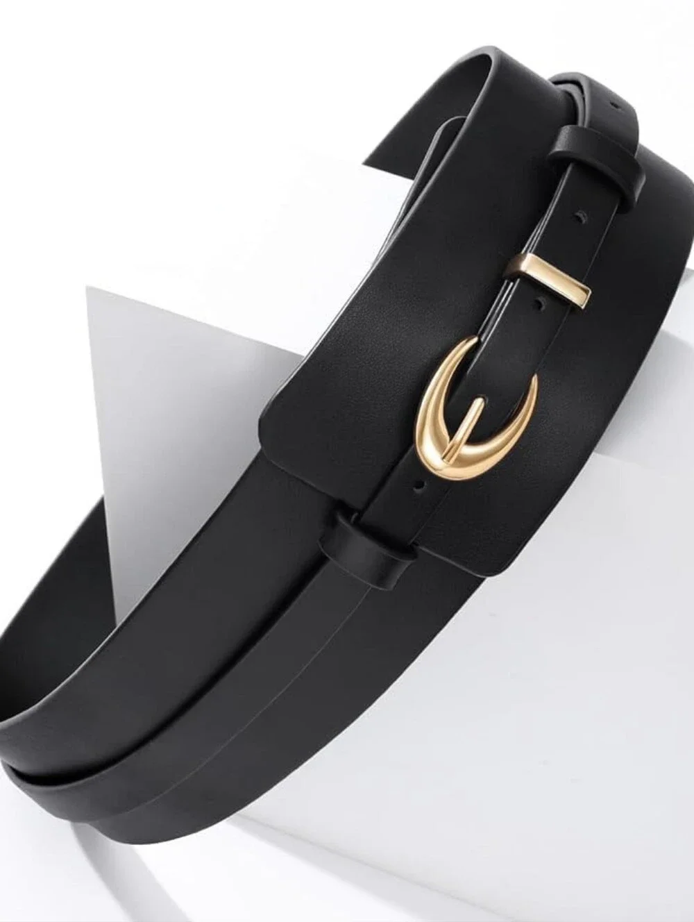 BRAND NEW NWT Black Wide Waist Belt with Gold Buckle 37-41